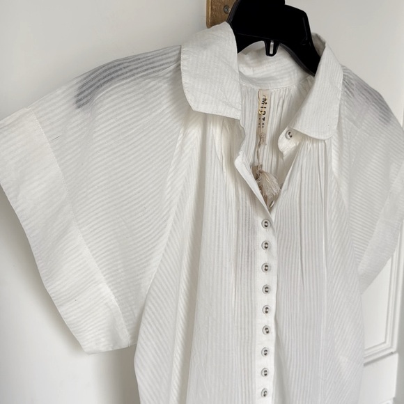 MIRTH Kerala Short Sleeved Blouse Button Down White Pinstripe XSMALL NEW NWT - Picture 4 of 14